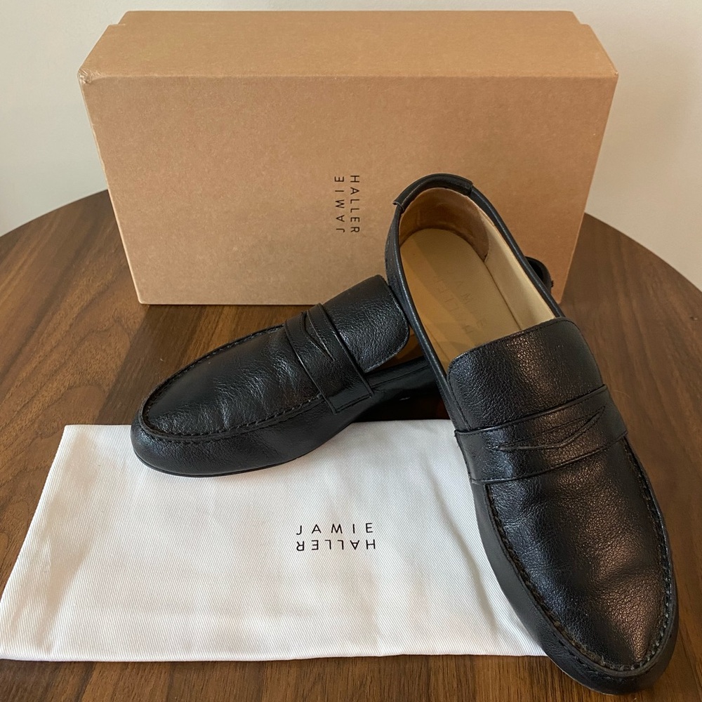 Jamie Haller Women's Black Leather Penny Loafers 38.5 8.5 Fits 8 Excellent!